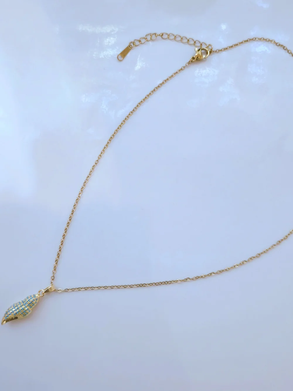 18K Gold Plated Necklace with Blue Pavé Shell Charm Summer Jewelry B003